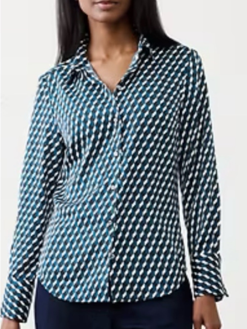 Geometric Print Long-Sleeve Button-Up Shirt - Black & Cream